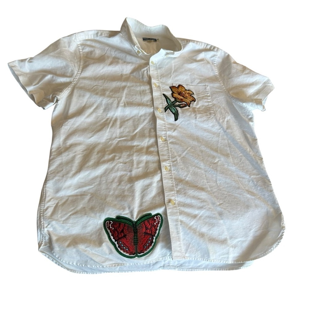 Fred Perry White Shirt with Floral and Butterfly Patches